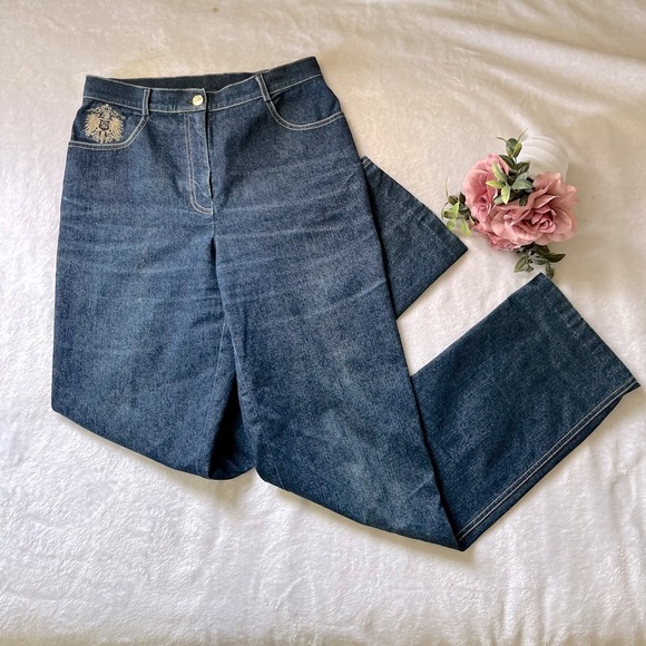 St. John Vintage Golden Crest High Waisted Mom Jeans Size 6 Blue - Picture 1 of 17